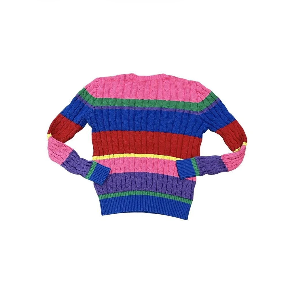 Polo Ralph Lauren Girls Striped Cable Knit Sweater Rainbow Cotton M 8-10